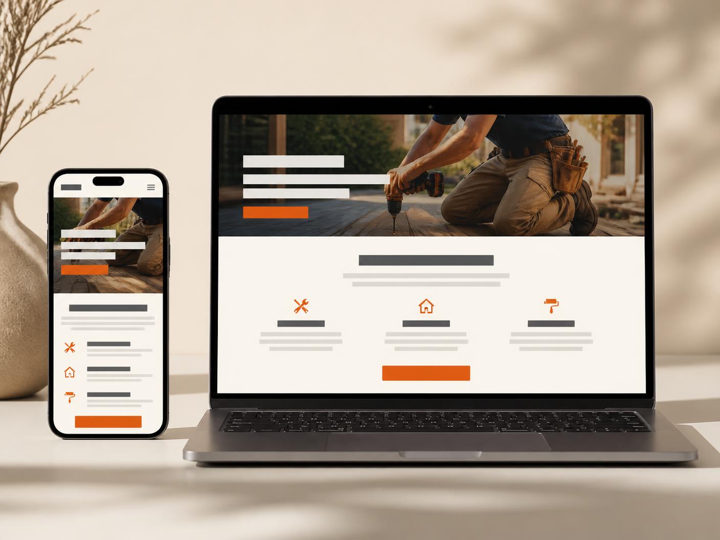 Website preview showing a clean mobile-friendly layout on a phone and a laptop